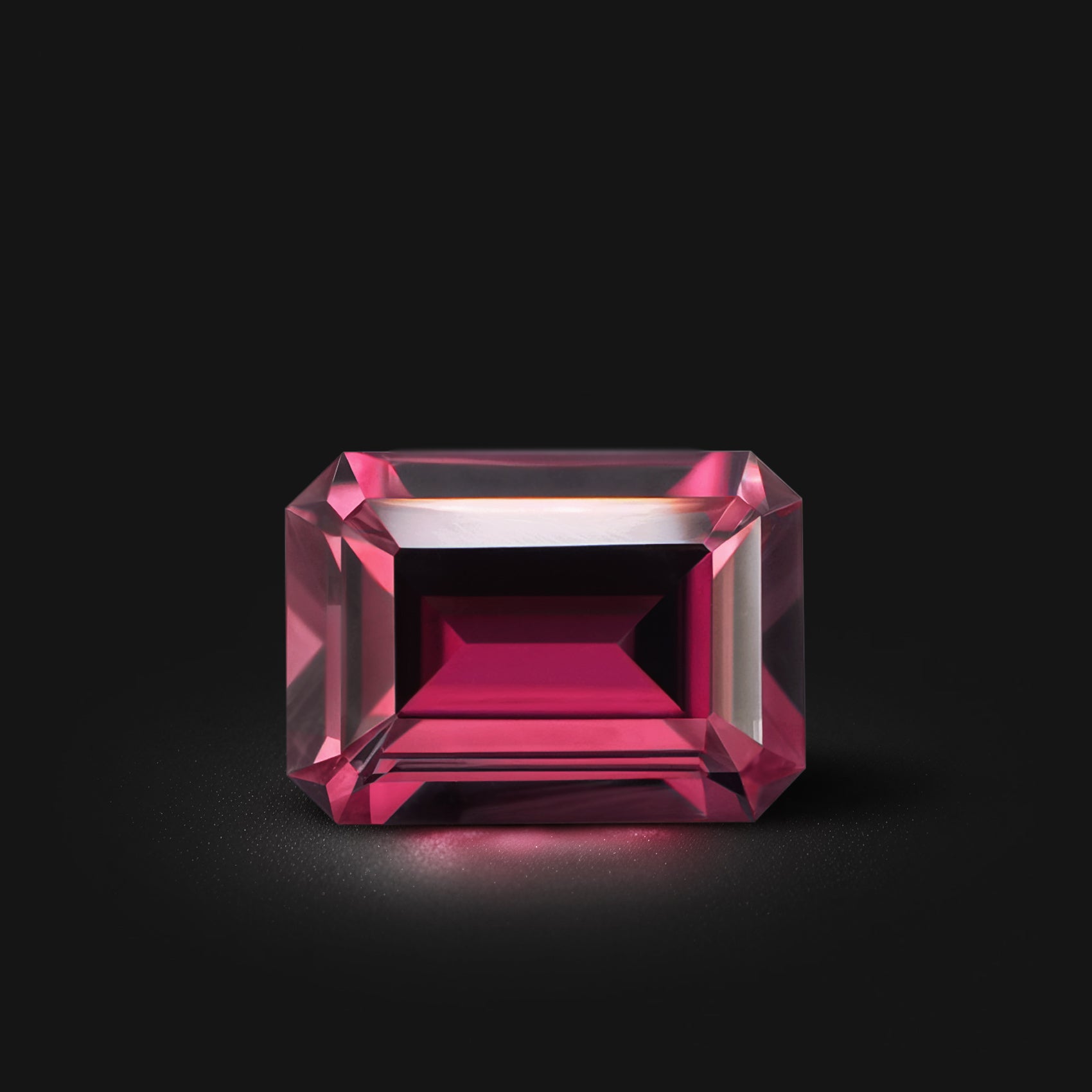 Grenat rhodolite rectangle à pans coupés facetté 1,71ct, violet-rosé soutenu, pureté sans inclusion visible, provenance Sri Lanka