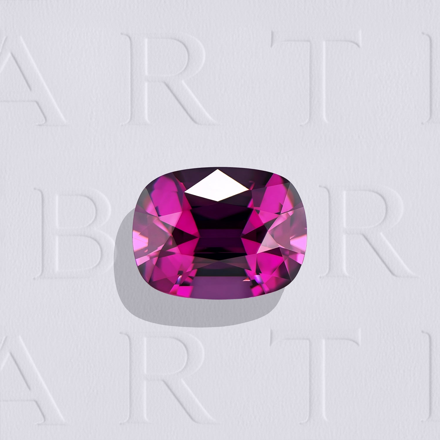 Grenat rhodolite naturel coussin rectangle facetté de 2.05 carats, originaire de Tanzanie, de couleur violet-rosé intense, sans inclusion visible à la loupe 10x et non traité.
