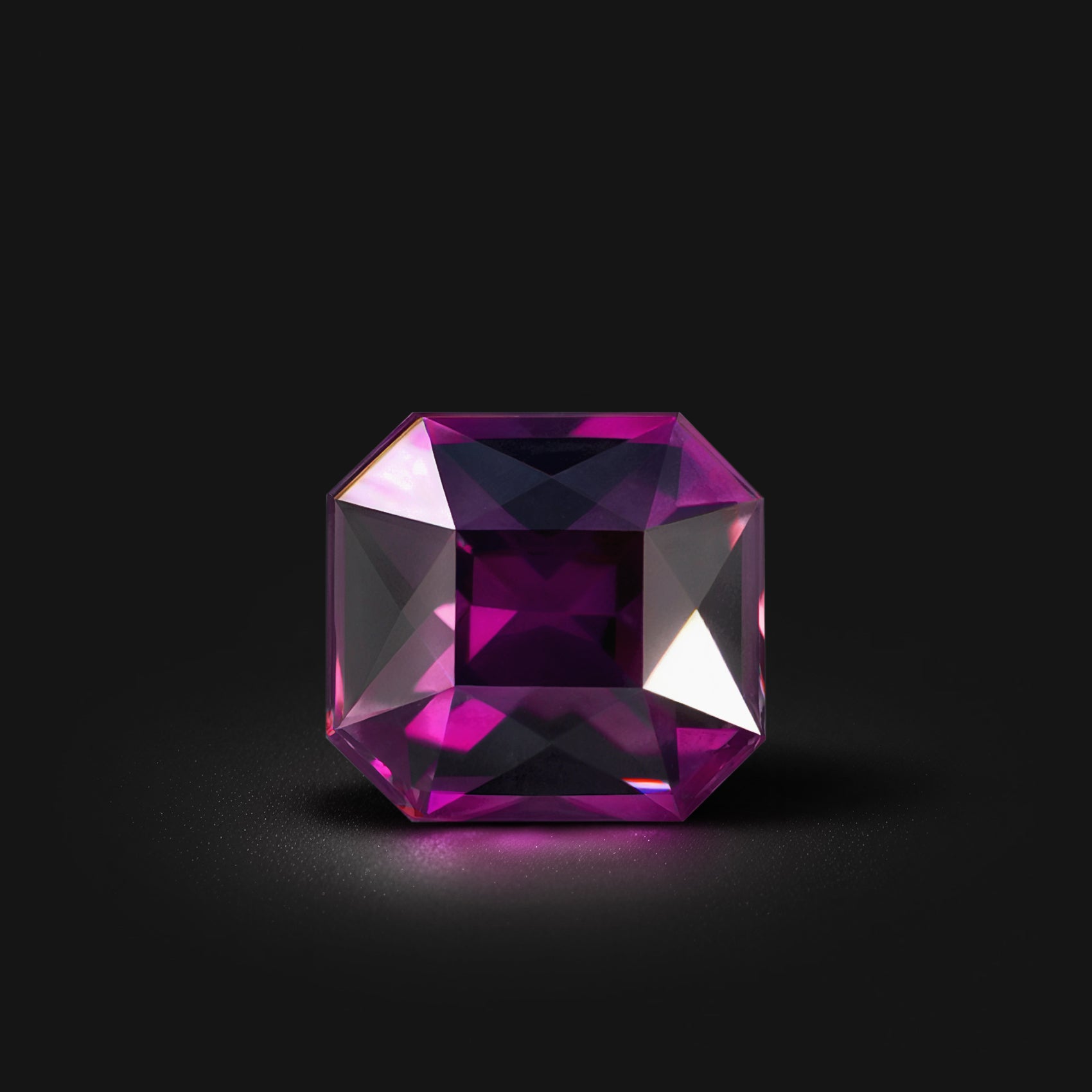 Grenat violet rectangle à pans coupés facetté 1,83ct, violet profond, pureté parfaite, rareté, provenance Mozambique