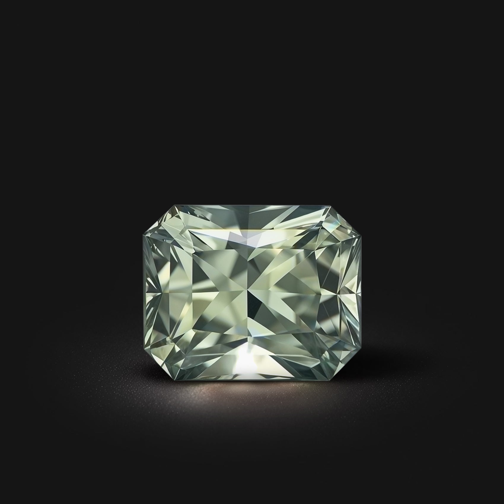 Saphir vert naturel rectangulaire à pans coupés 1.37 carat, facetté, couleur vert-jaune prononcé, Madagascar