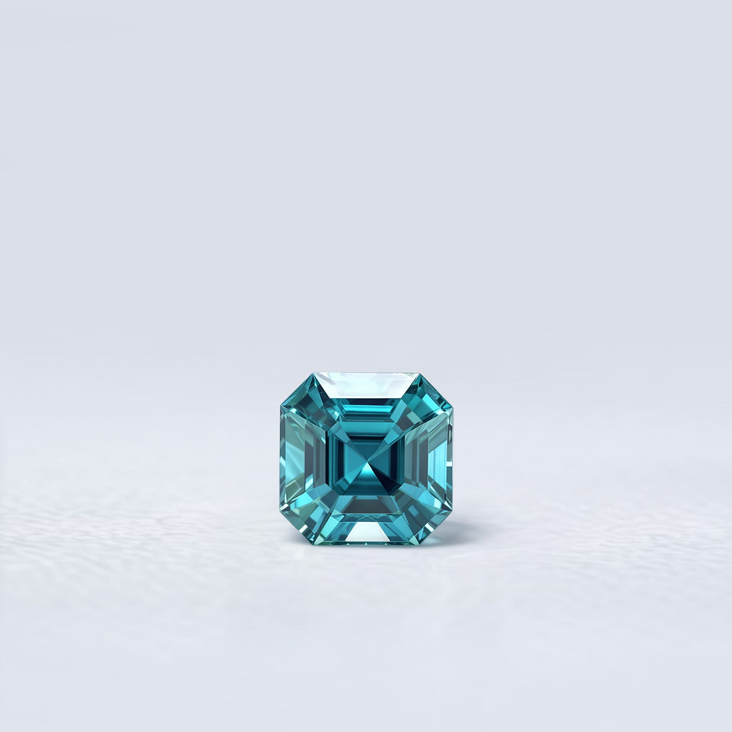 Zircon bleu naturel carré à pans coupés de 1.43 carat facetté, couleur turquoise soutenue, origine Cambodge