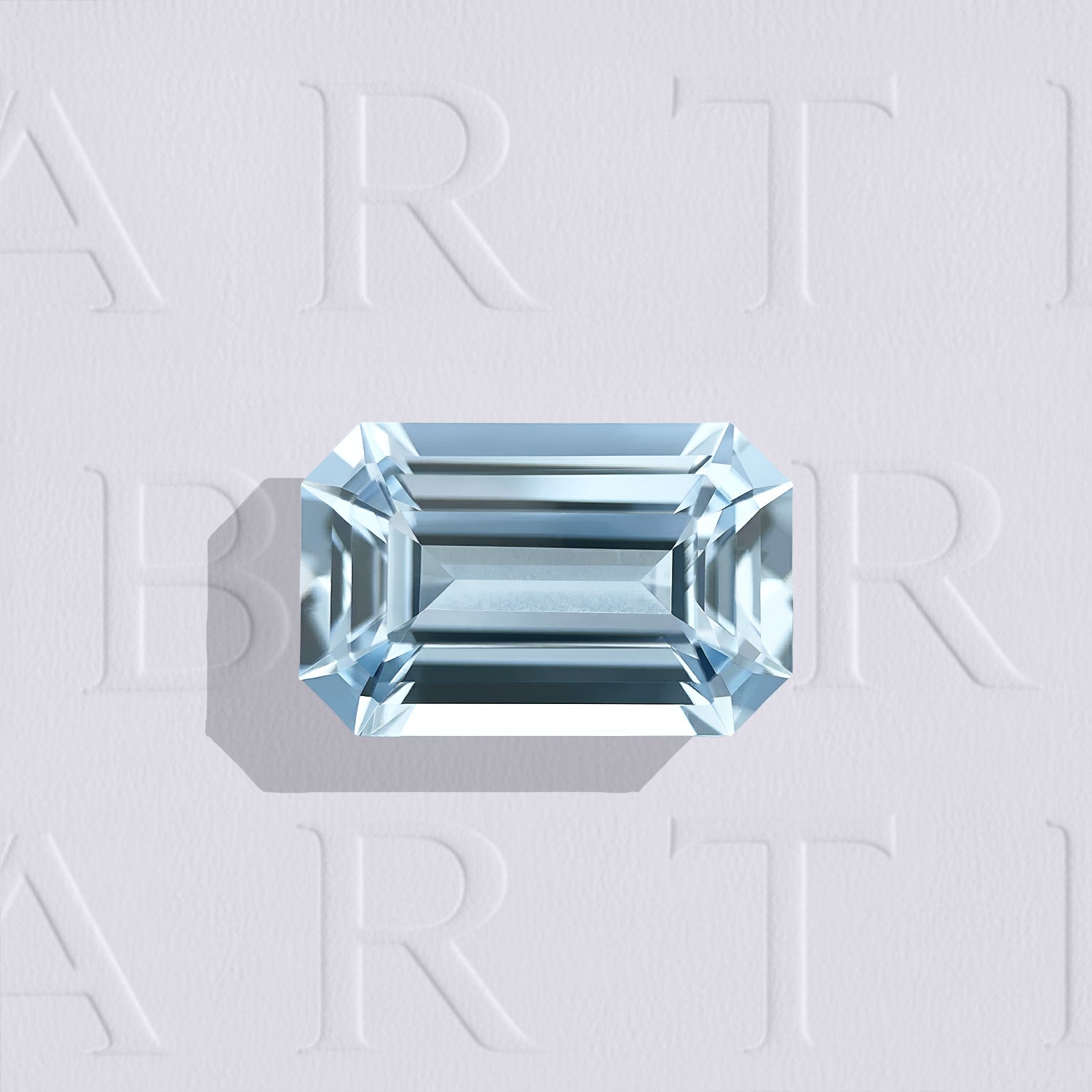 Aigue-marine naturelle rectangle à pans coupés facettée de 3.44 carats, originaire de Madagascar, de couleur cyan bleuté léger et sans inclusion à la loupe 10x.
