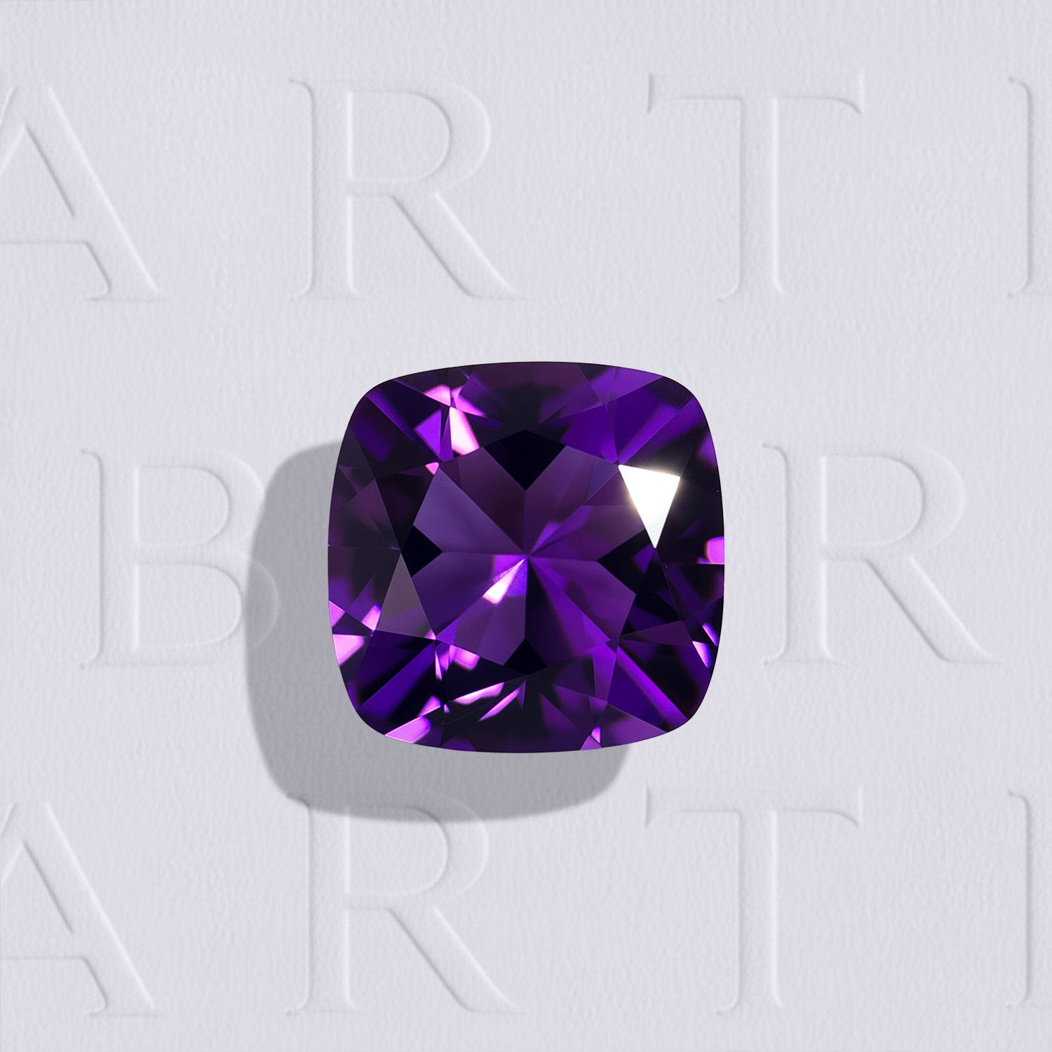 Améthyste naturelle non traitée forme coussin carré facetté de 4.32 carats, couleur violet-rosé intense, sans inclusion visible à l’œil nu, origine Zambie