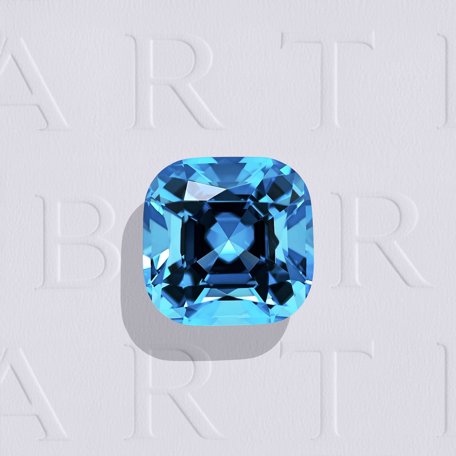 Topaze bleue naturelle Swiss Blue coussin carré facettée de 4.10 carats, originaire du Brésil, de couleur cyan-bleuté intense, sans inclusion visible à l'œil nu et irradiée.