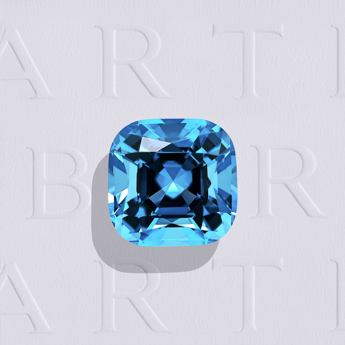 Topaze bleue naturelle Swiss Blue coussin carré facettée de 4.10 carats, originaire du Brésil, de couleur cyan-bleuté intense, sans inclusion visible à l'œil nu et irradiée.