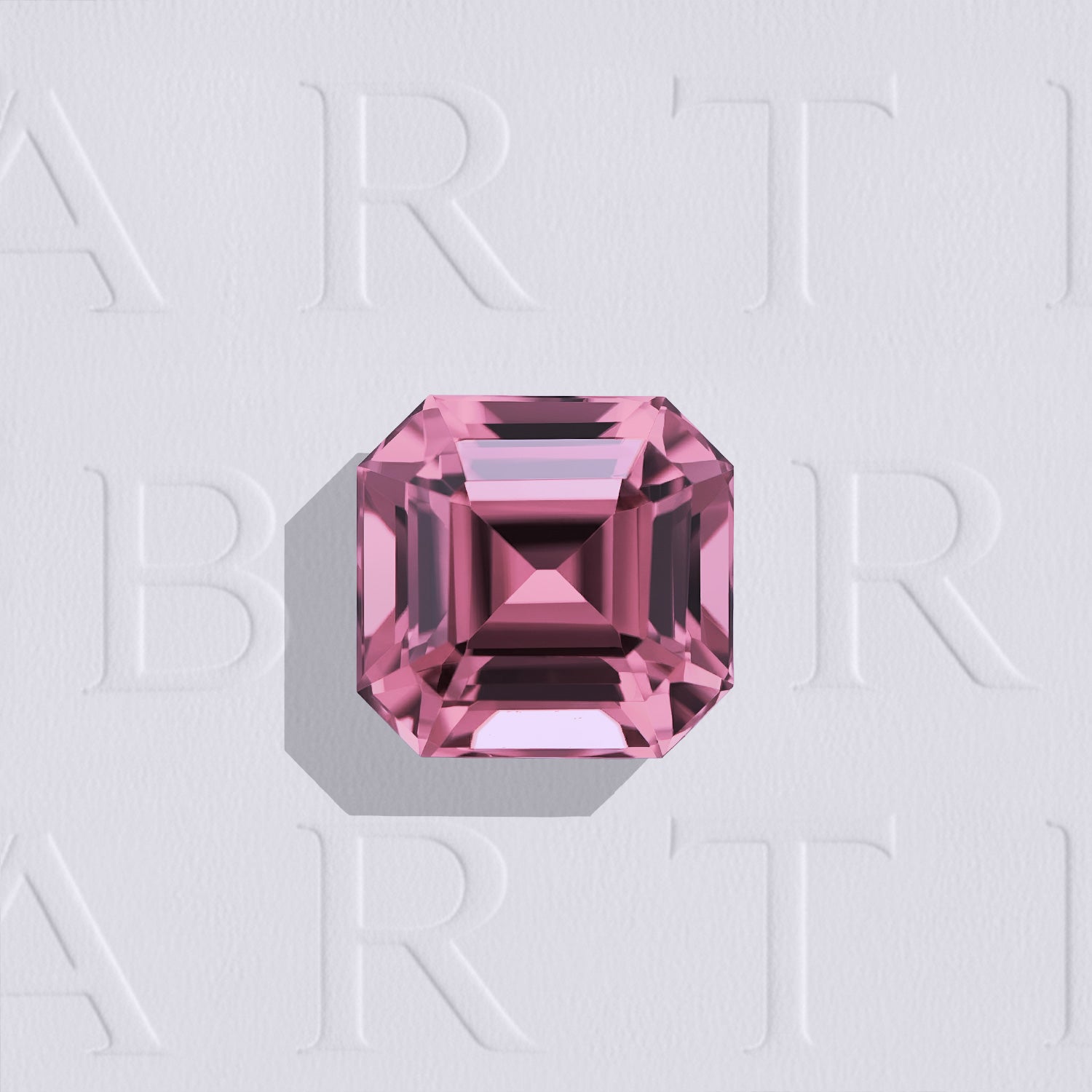 Tourmaline rose naturelle non traitée,  carré à pans coupés de 2.31 carats, de couleur rose soutenu, originaire du Congo et sans inclusion visible à l'œil nu.