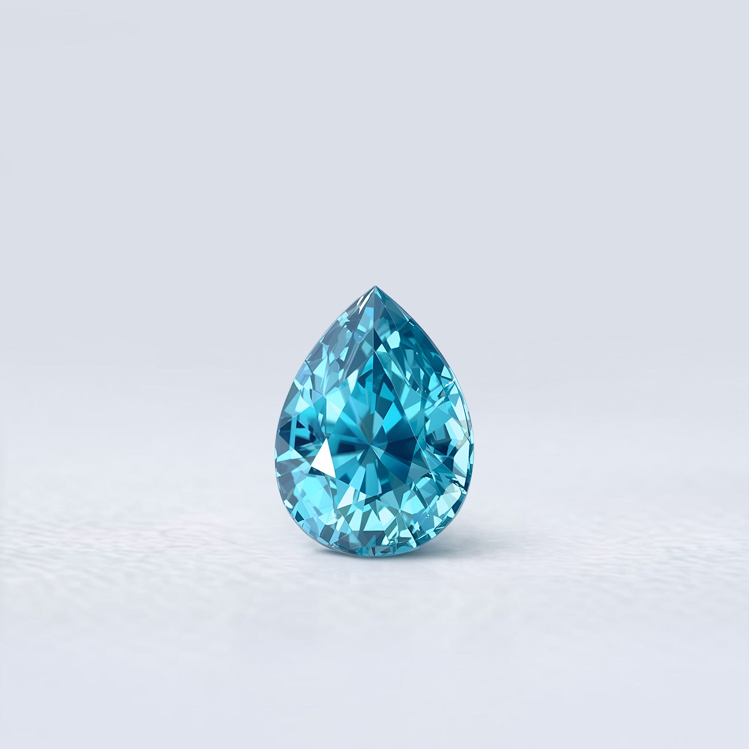 Zircon naturel poire facetté 3,13ct, cyan bleuté soutenu, pas d'inclusions visibles à l'oeil nu, provenance Cambodge