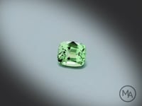 Vidéo d’un grenat tsavorite naturel coussin rectangle facettée de 1.04 ct, originaire de Merelani en Tanzanie, de couleur vert soutenu, tournant sur un fond gris clair.