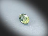 Saphir bicolore naturel de 1.61 ct, originaire d’Australie, ovale et facetté, associant le jaune et le vert bleuté, présenté en rotation à 360° sur fond gris clair.